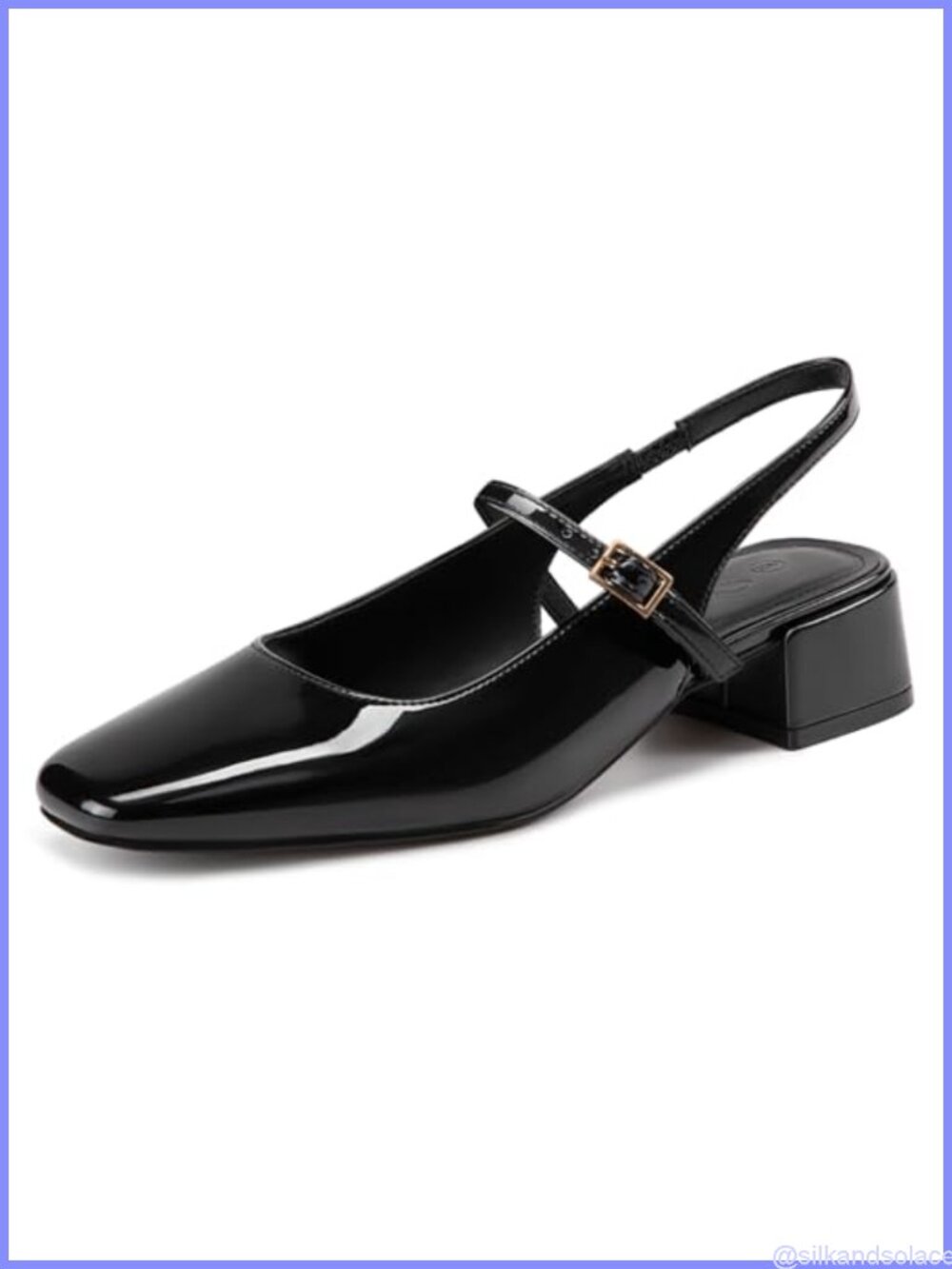 Mary Jane Pumps Closed Square Toe Slingback Block Heel Faux Leather